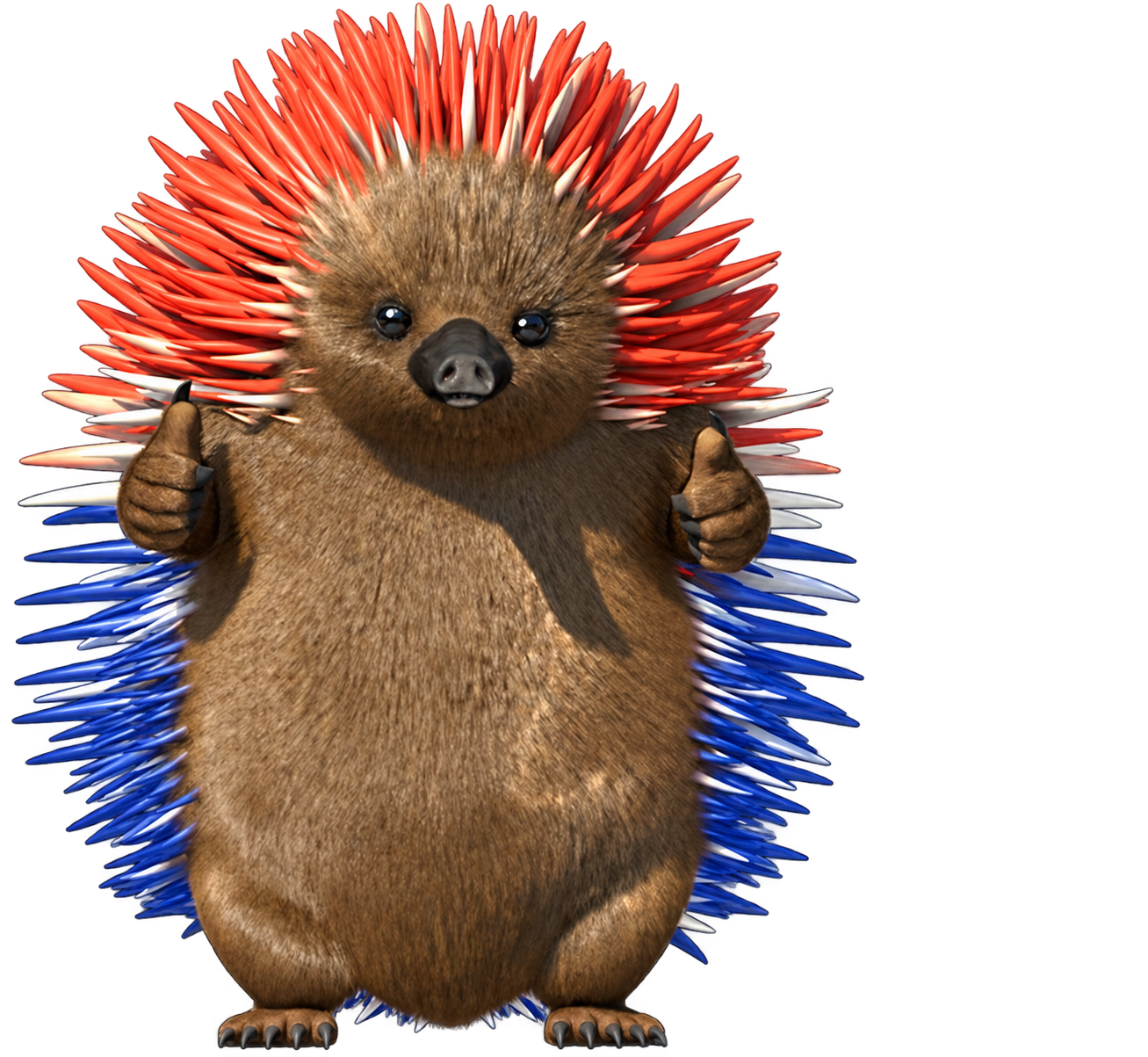 The Flame Tree echidna mascot giving a thumbs up